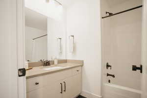 Bathroom with vanity and shower / tub combination