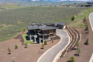 Aerial view featuring a mountain view