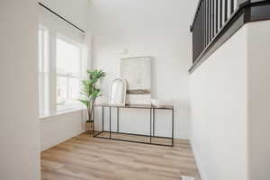 Interior space with light hardwood / wood-style flooring