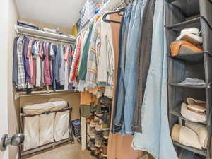 Spacious closet featuring carpet