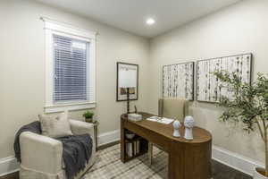 Office area featuring hardwood / wood-style floors