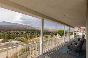 Wooden terrace with a mountain view