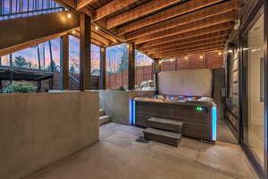 View of patio terrace at dusk