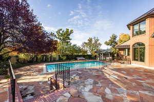 View of swimming pool featuring a patio