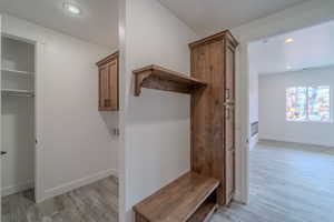 Mudroom featuring light hardwood / wood-style flooring