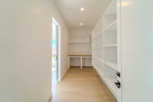 Interior space with light hardwood / wood-style flooring