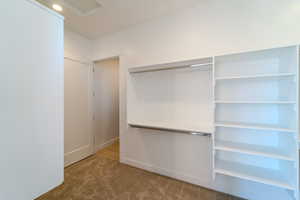 Spacious closet with carpet flooring