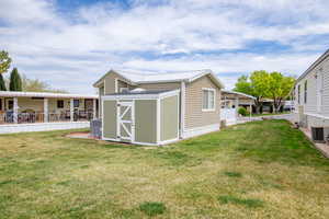 View of shed featuring central air condition unit