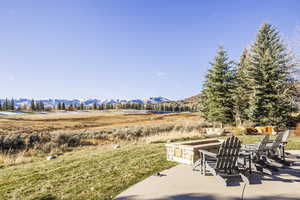 View of patio featuring a mountain view