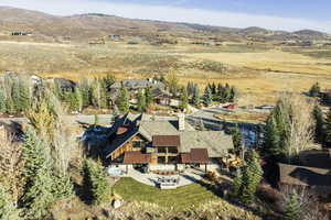 Drone / aerial view featuring a mountain view