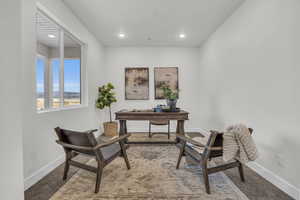 View of carpeted home office