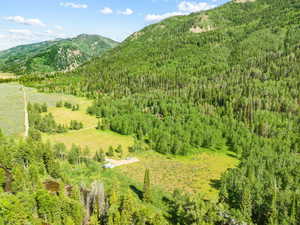 Drone / aerial view featuring a mountain view