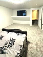 Unfurnished bedroom featuring carpet and a textured ceiling