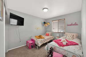 Bedroom with carpet flooring