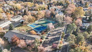 Aerial view  2 tennis courts and 4 pickleball courts