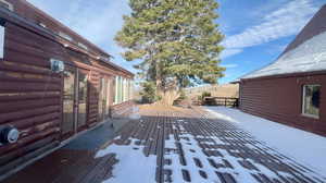 View of snow covered deck