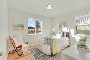 Bedroom with hardwood / wood-style floors