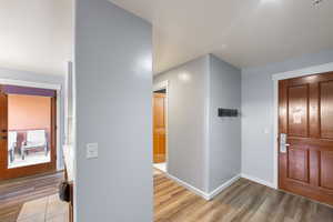 Entrance foyer featuring light wood-type flooring