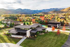 Aerial view featuring a mountain view