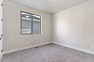 Spare room with light colored carpet