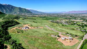 Bird's eye view with a mountain view