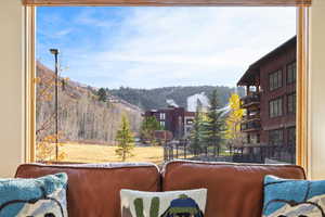 Balcony with a mountain view