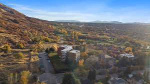 Aerial view featuring a mountain view