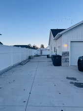 Exterior space featuring a garage