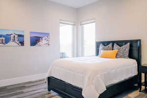 Bedroom with wood-type flooring