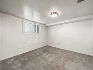 Basement featuring carpet flooring