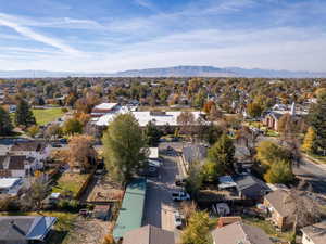 Drone / aerial view featuring a mountain view