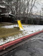 View of snow covered playground