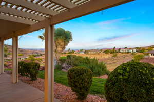 View of patio / terrace with a mountain view