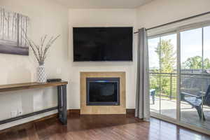 Living room featuring hardwood / wood-style floors and a fireplace