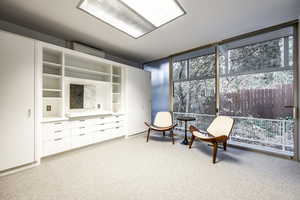 Sitting room with light carpet and plenty of natural light