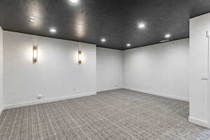 Spare room featuring carpet flooring and a textured ceiling