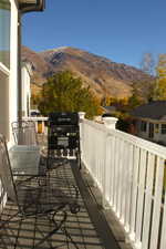 Wooden terrace with a mountain view