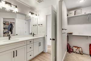 Bathroom featuring vanity and hardwood / wood-style flooring