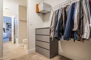 Spacious closet featuring light hardwood / wood-style flooring