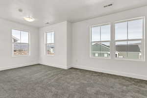 Carpeted empty room featuring plenty of natural light