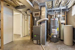 Utilities featuring heating unit and strapped water heater