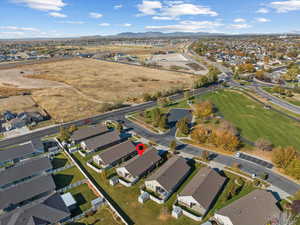 Aerial view featuring a mountain view