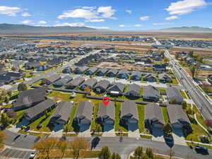 Aerial view featuring a mountain view