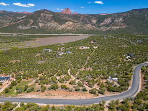 Bird's eye view with a water and mountain view