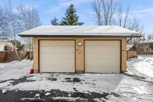 View of snow covered garage