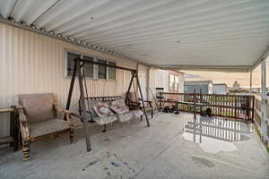 View of patio terrace at dusk