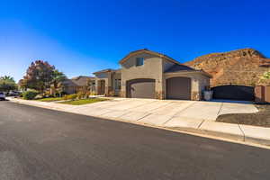 View of front of property with a mountain view