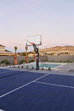 View of sport court featuring a mountain view