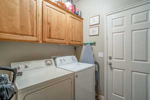 Laundry room with cabinet and garage access