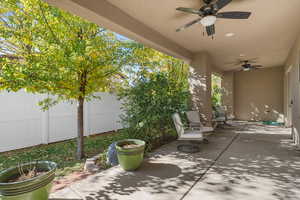 View of patio / terrace featuring ceiling fan